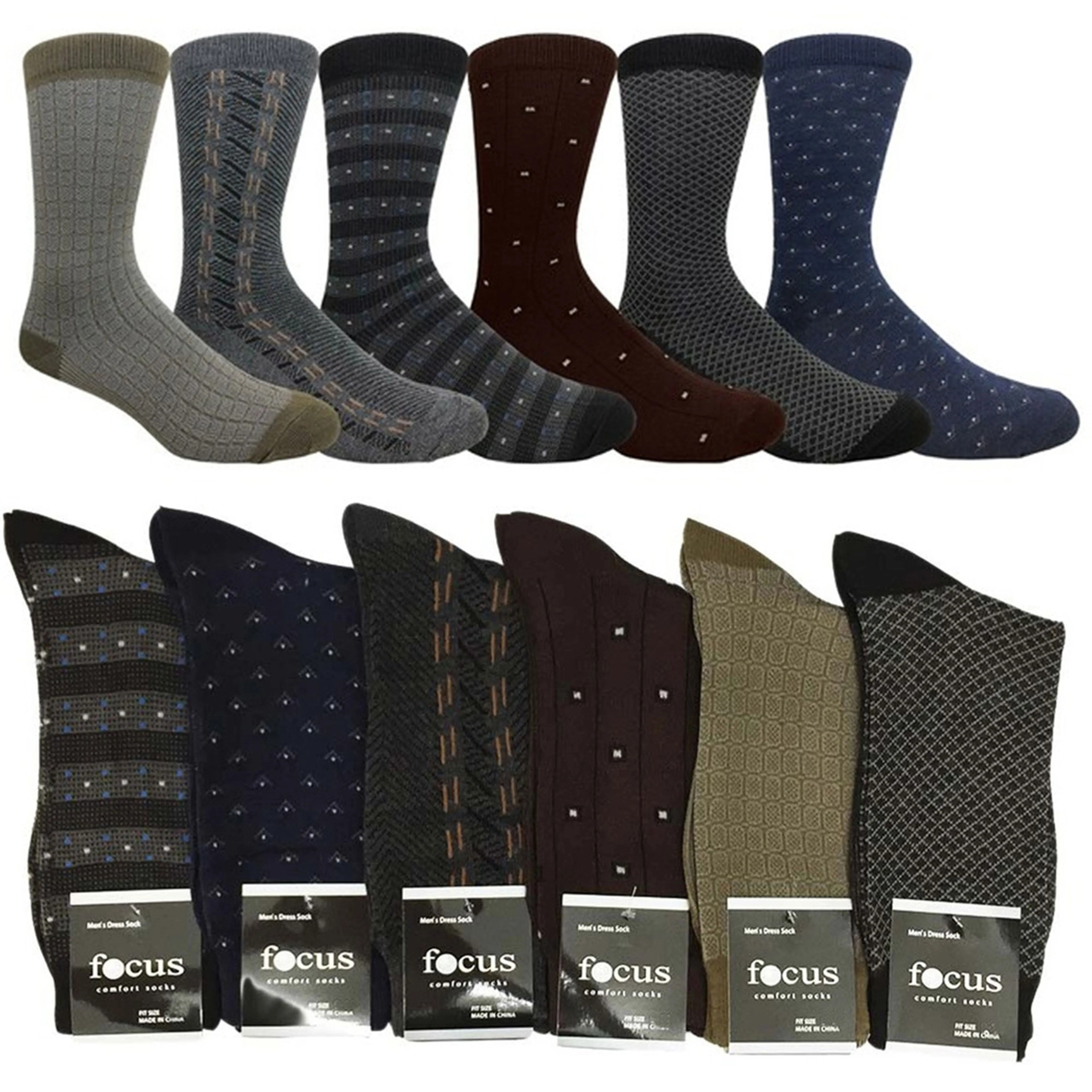 3 Pairs Men's Multi Color Dress Socks Crew Print Work Casual Fashion Size 10-13