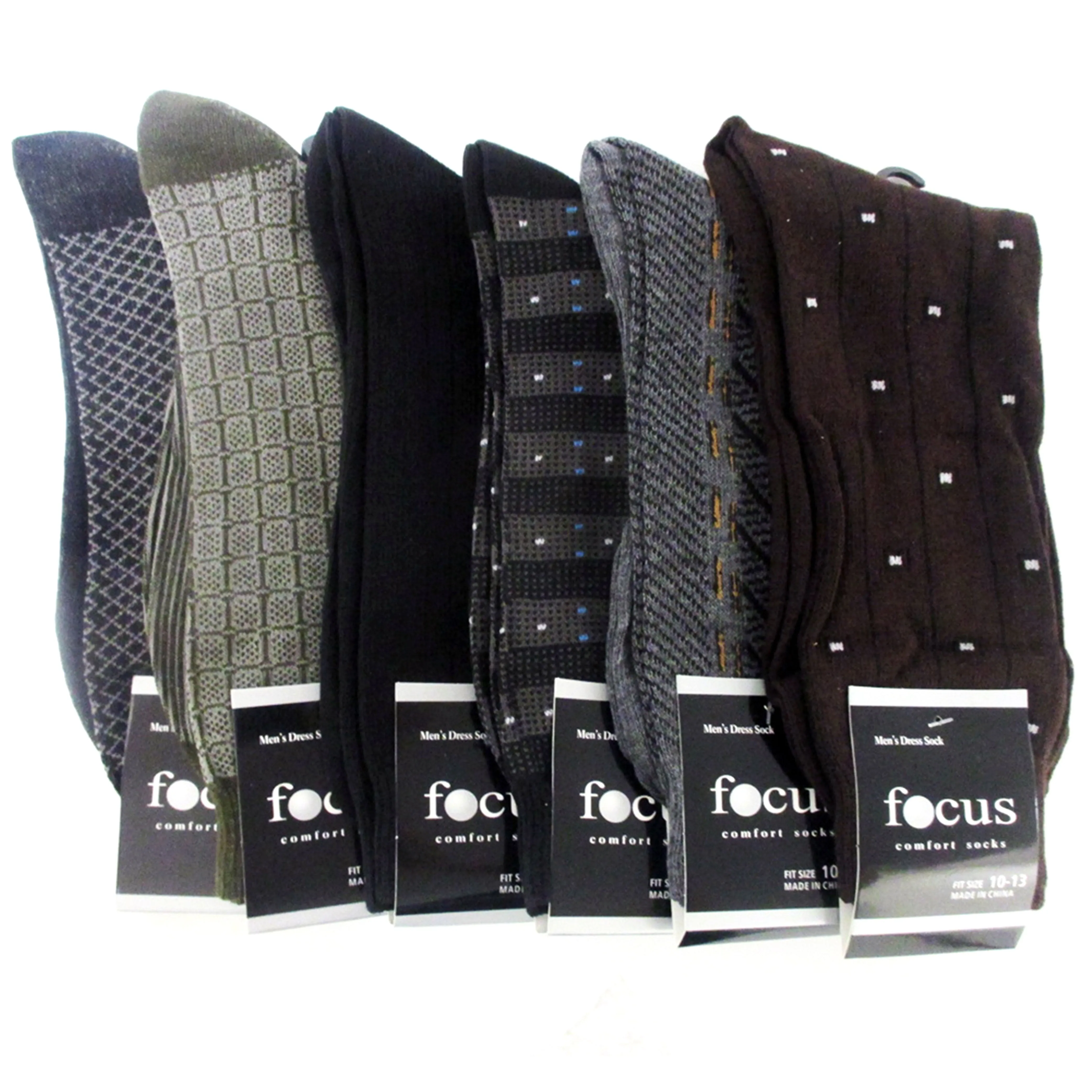 6 Pairs Men's Dress Socks Crew Multi Color Print Casual Fashion Work Size 10-13