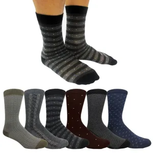 6 Pairs Men's Dress Socks Crew Multi Color Print Casual Fashion Work Size 10-13