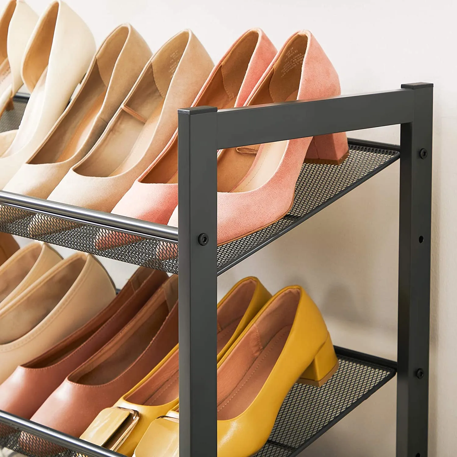 6-Tier Shoe Rack Storage, 3-Tier Shoe Racks for Closet, Set of 2, Metal Mesh, Flat or Angled Stackable Shoe Shelf Stand