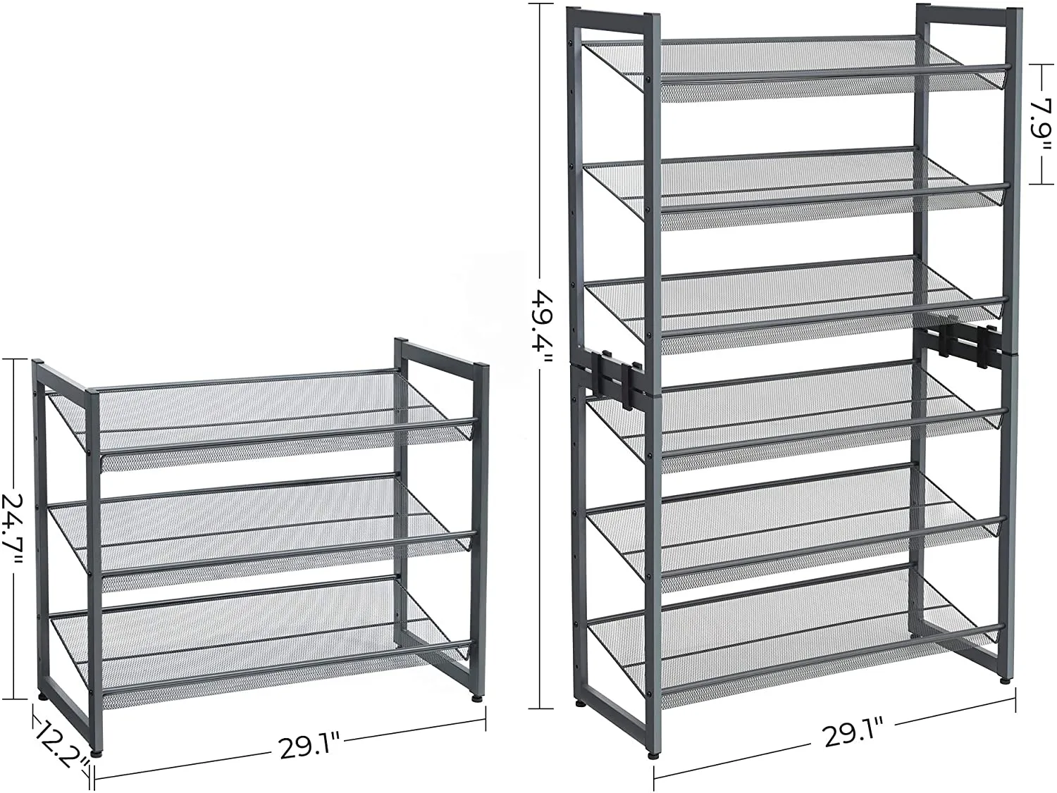 6-Tier Shoe Rack Storage, 3-Tier Shoe Racks for Closet, Set of 2, Metal Mesh, Flat or Angled Stackable Shoe Shelf Stand