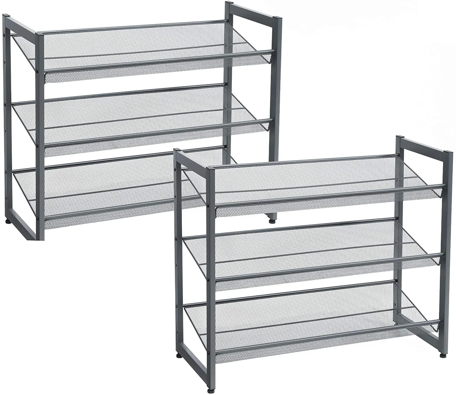 6-Tier Shoe Rack Storage, 3-Tier Shoe Racks for Closet, Set of 2, Metal Mesh, Flat or Angled Stackable Shoe Shelf Stand