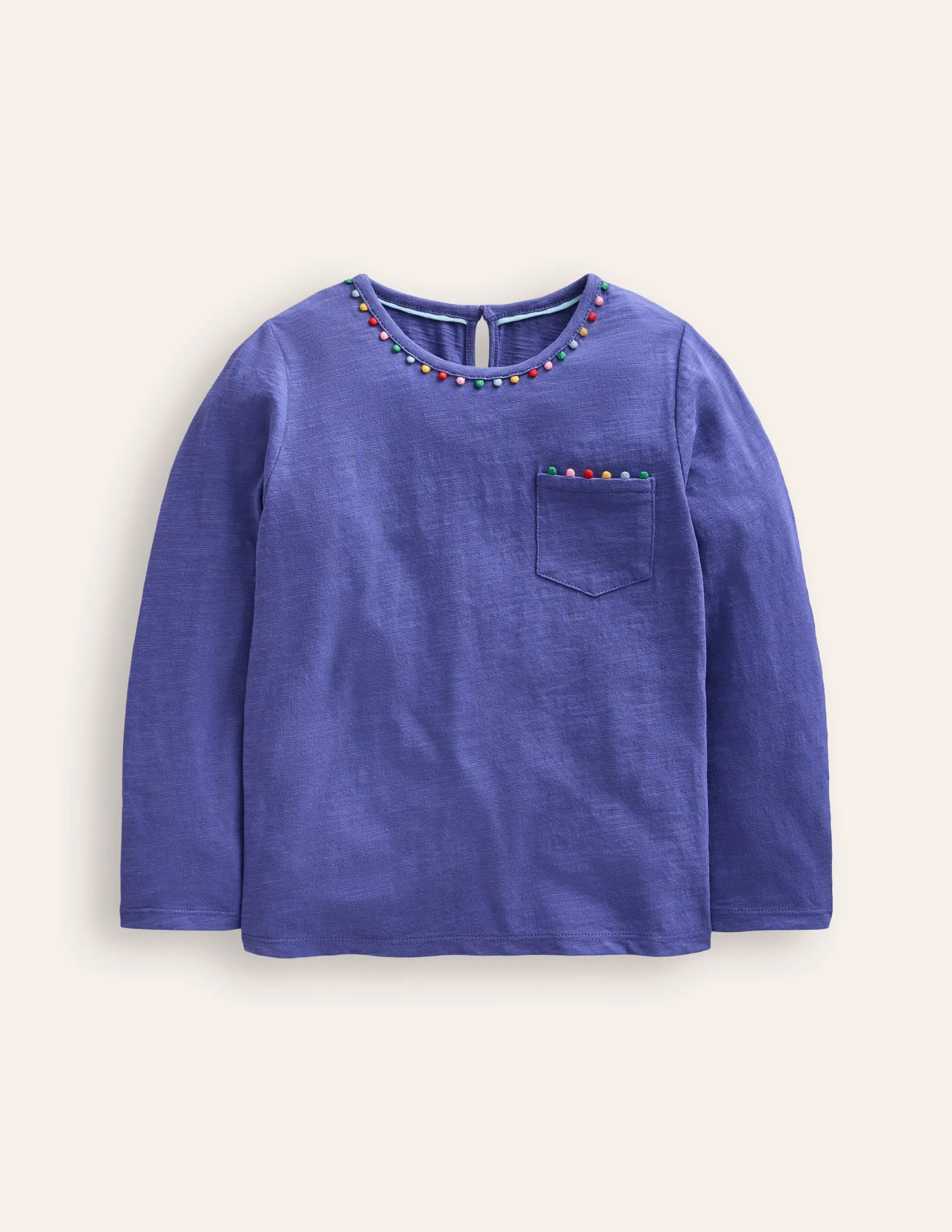 Ali Long Sleeve Pom T shirt-Soft Starboard Blue