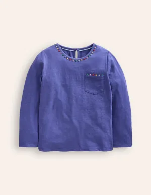 Ali Long Sleeve Pom T shirt-Soft Starboard Blue
