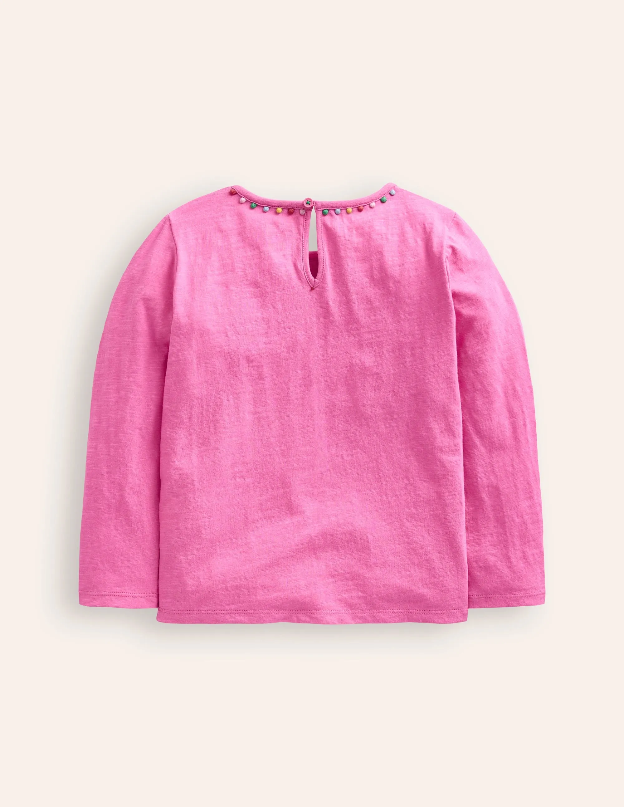 Ali Long Sleeve Pom T shirt-Strawberry Pink