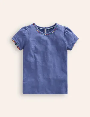 Ali Puff Sleeve Pom T-Shirt-Orion Blue