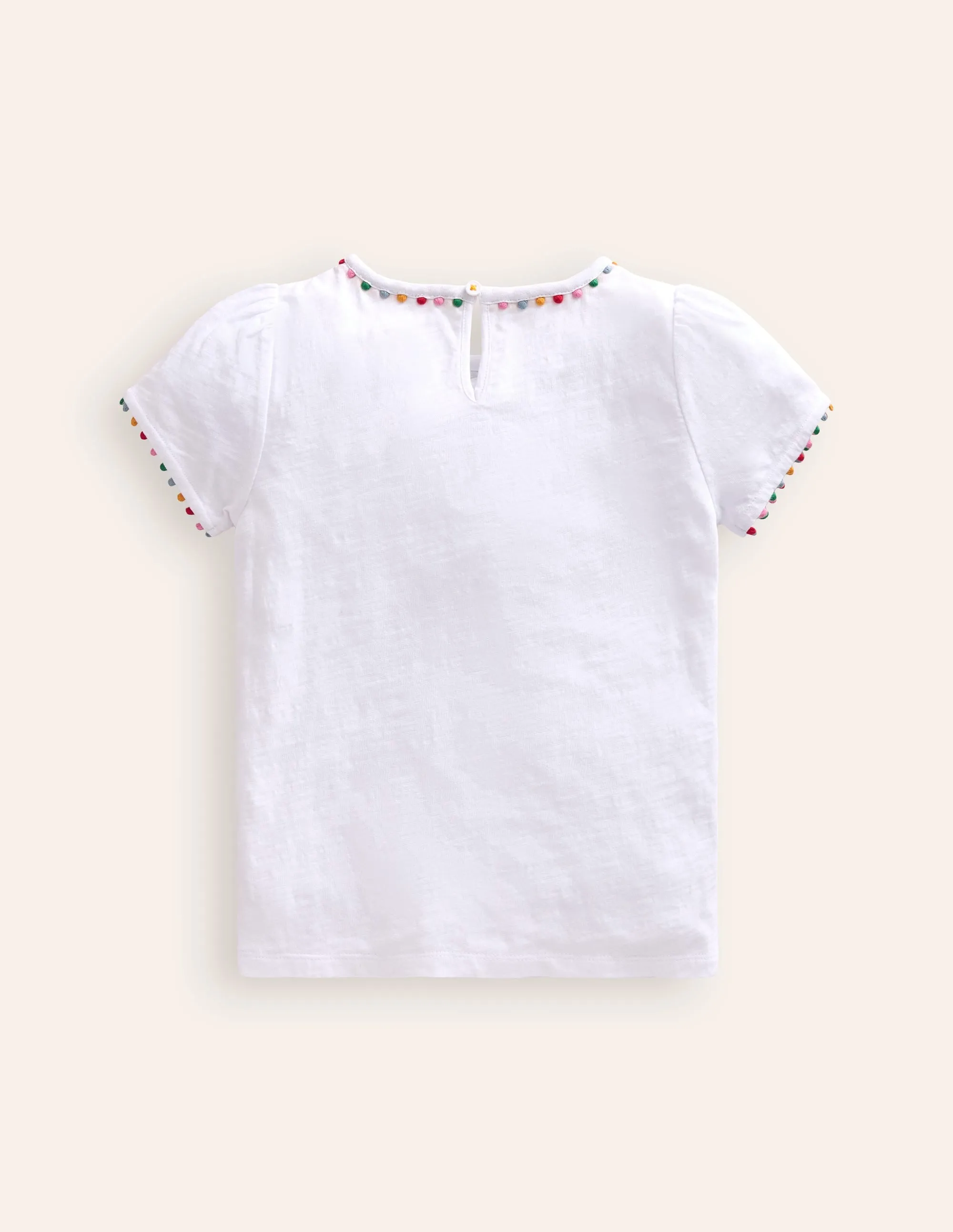 Ali Puff Sleeve Pom T-Shirt-White