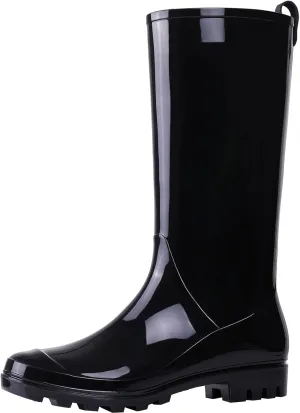 Asgard Womens Tall Rain Boots Knee High Waterproof Rainboots Rubber Garden Boots- Glossy Black 39 (Size 8.5)