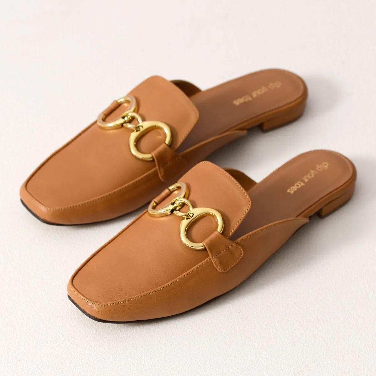 Beige Chain Loop Mules