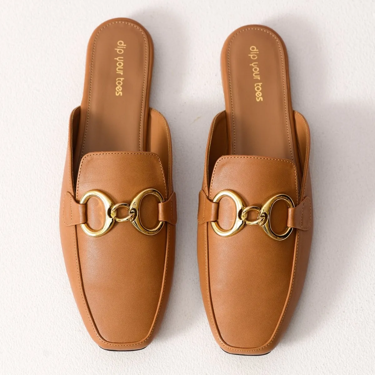 Beige Chain Loop Mules