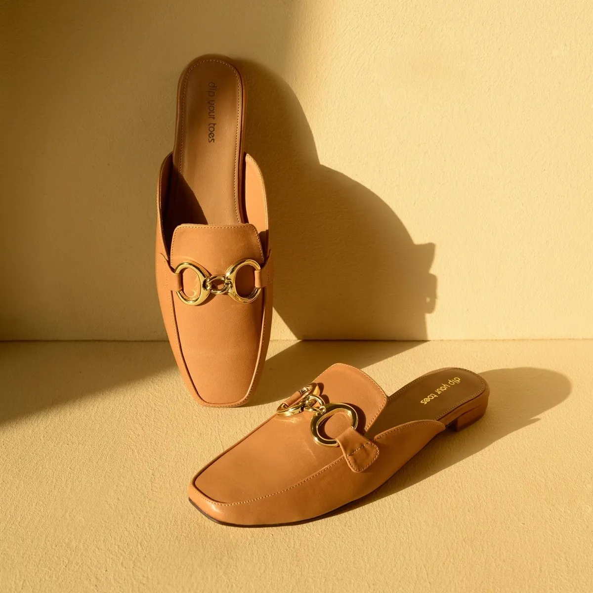 Beige Chain Loop Mules