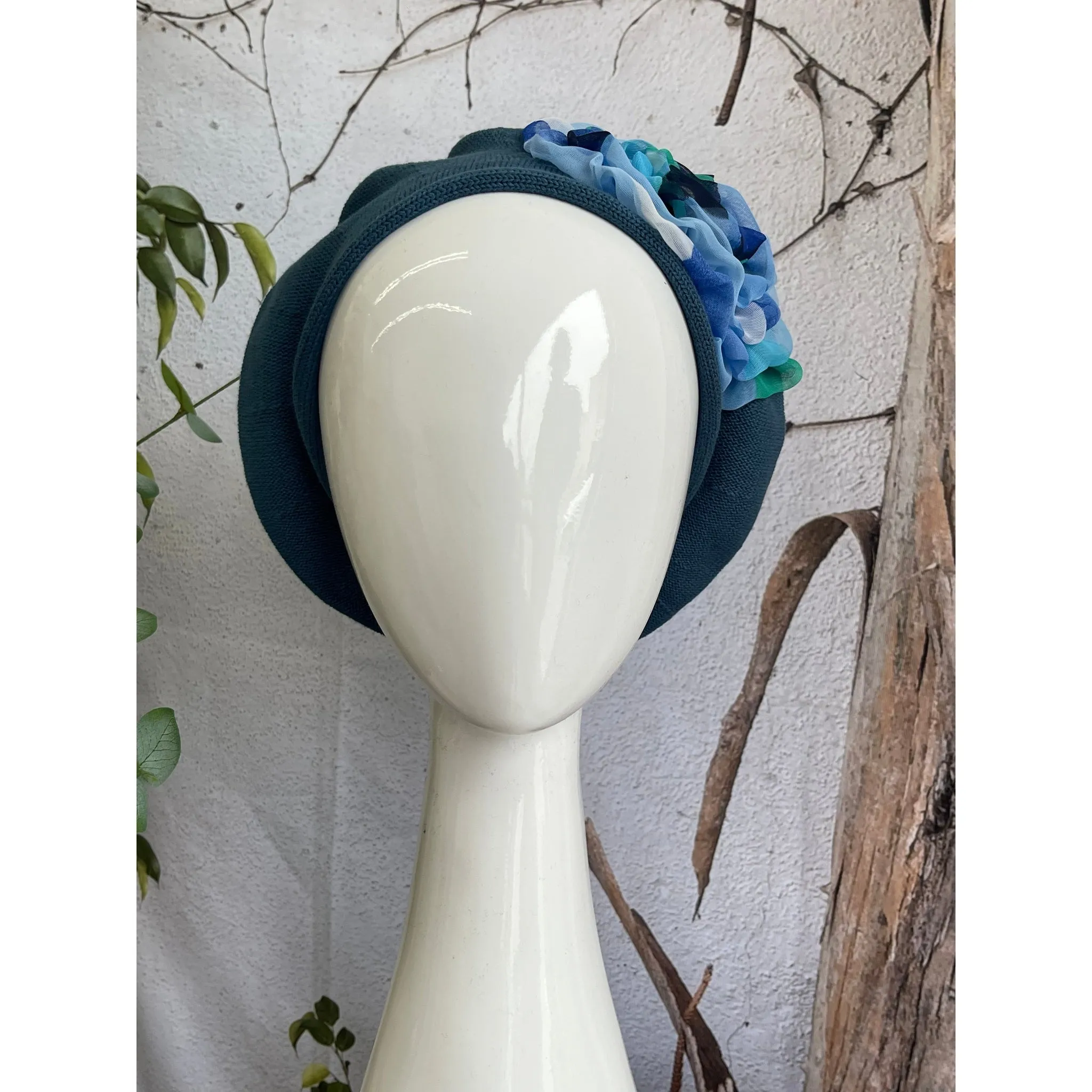 Embellished Cotton Beret - Medium/Large, Teal