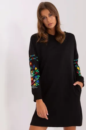 Embroidery Sweat Black Daydress