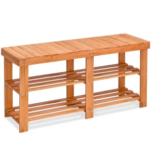 Giantex 2-Tier Bamboo Shoe Bench Entryway with Storage Shelf Organizer Seat Shoe Rack