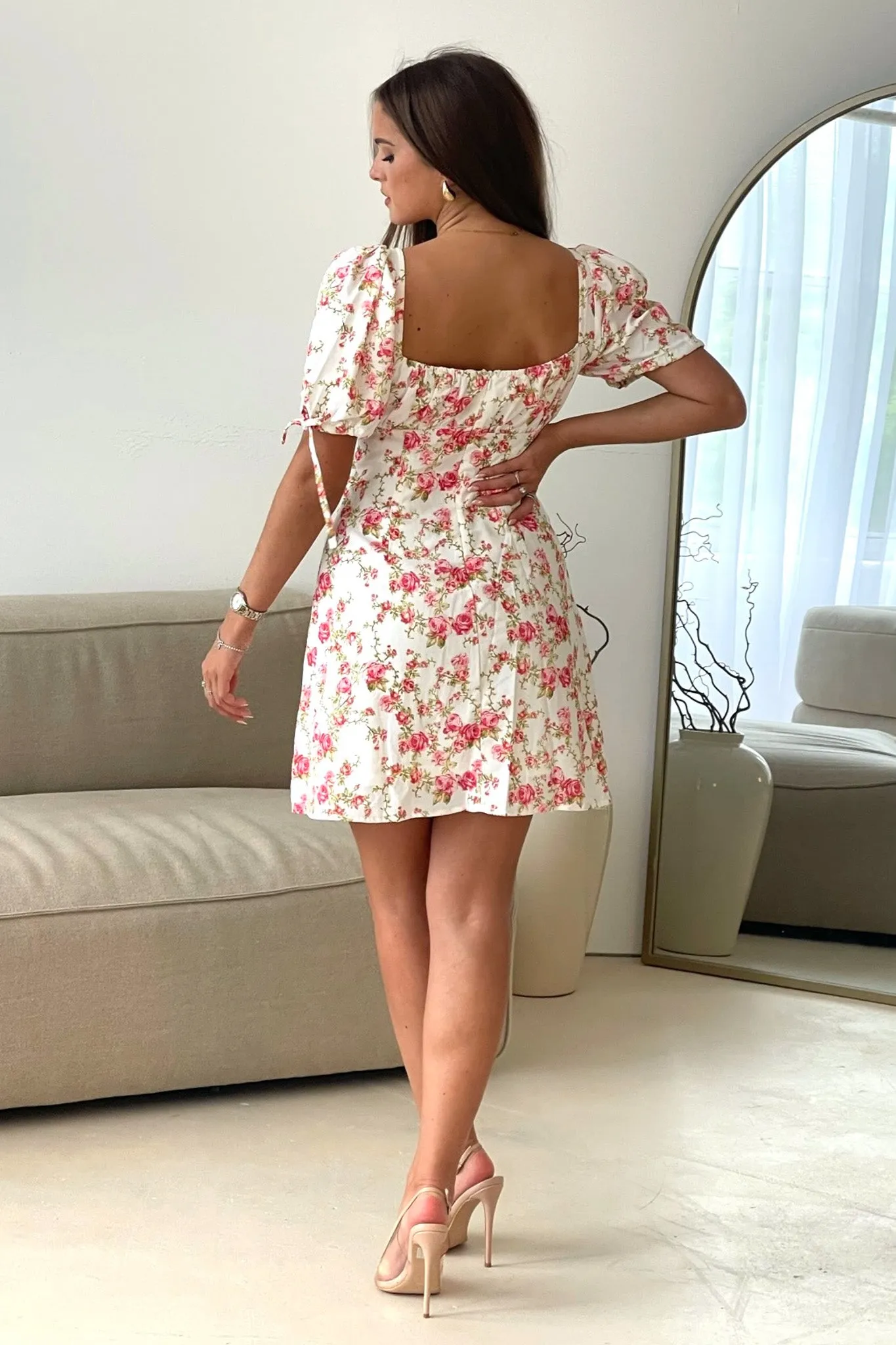 Karina Square Neck Mini Dress Red Floral