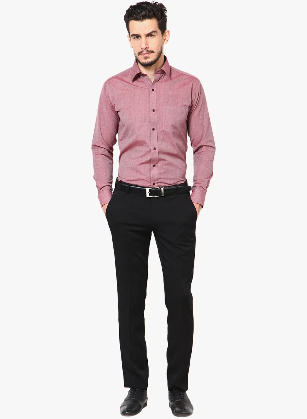 Men Red Slim Fit Solid Chambray Cotton Rich Formal Shirt