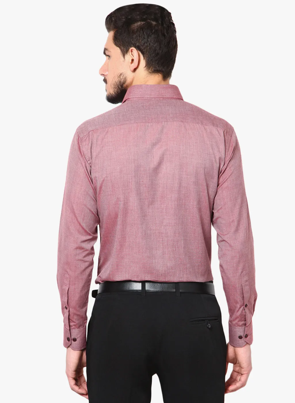 Men Red Slim Fit Solid Chambray Cotton Rich Formal Shirt