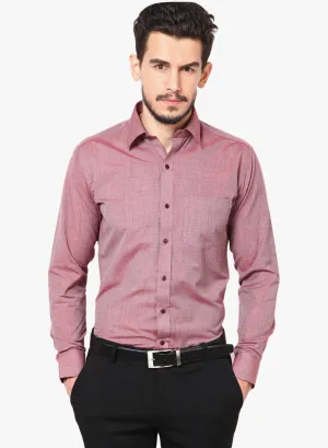 Men Red Slim Fit Solid Chambray Cotton Rich Formal Shirt