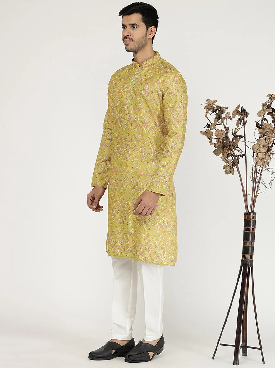 Mustard Yellow Printed Silk Blend Kurta | The Kurta Company