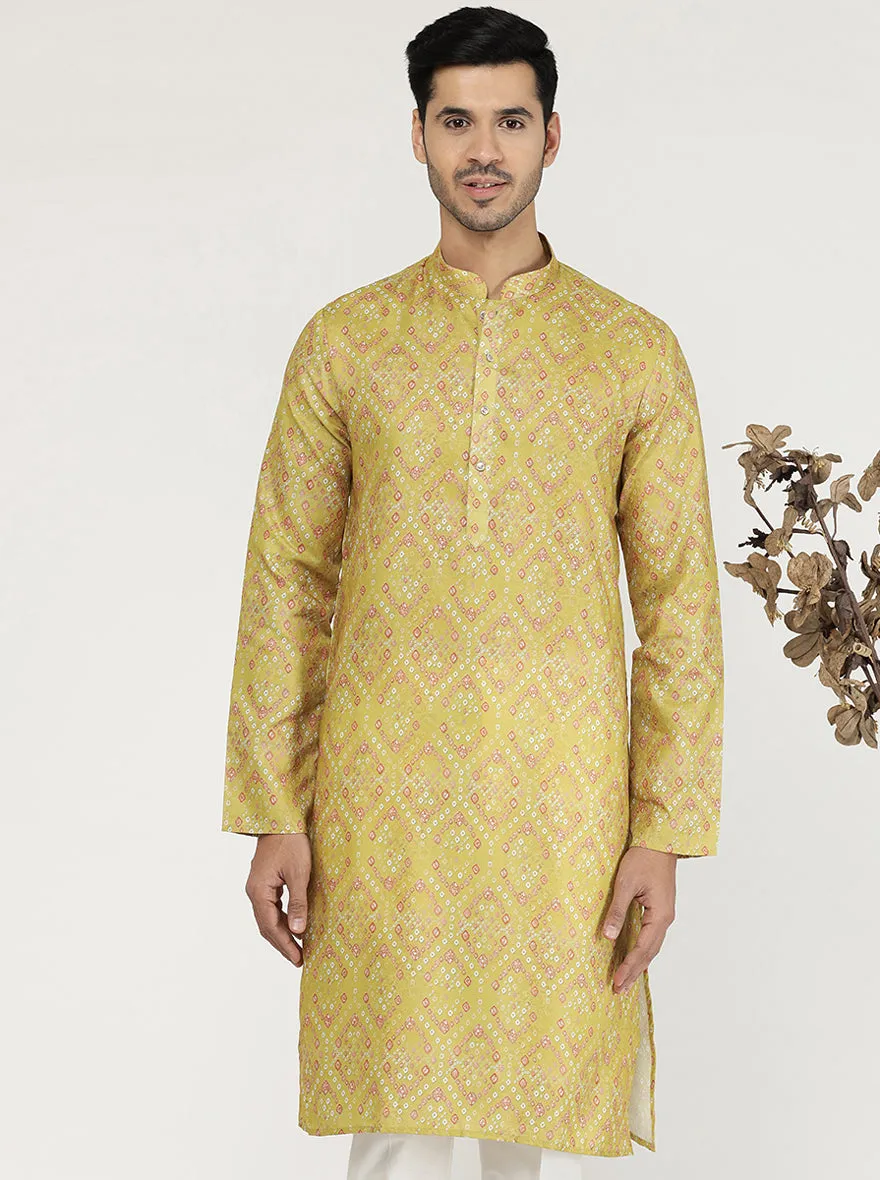 Mustard Yellow Printed Silk Blend Kurta | The Kurta Company