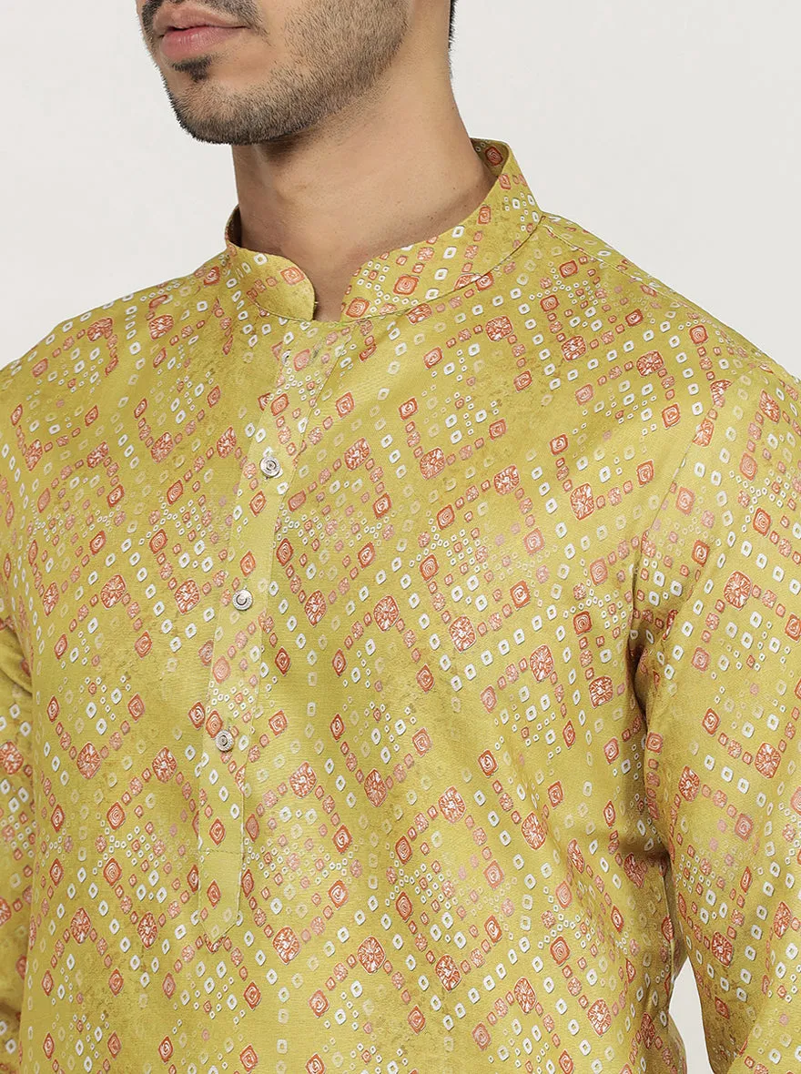 Mustard Yellow Printed Silk Blend Kurta | The Kurta Company