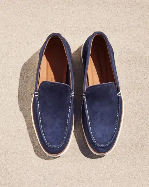 Navy Blue Leather Elysia Slip On Yatch Loafers with White Soles - Summer 2024 Collection