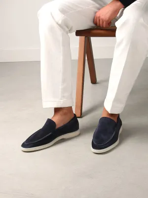 Navy Blue Suede Athena Yatch Loafers with White Soles - Summer 2024 Collection