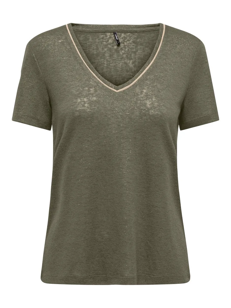 Onldorit S/s V-neck Shine Top Jrs - Groen Dessin