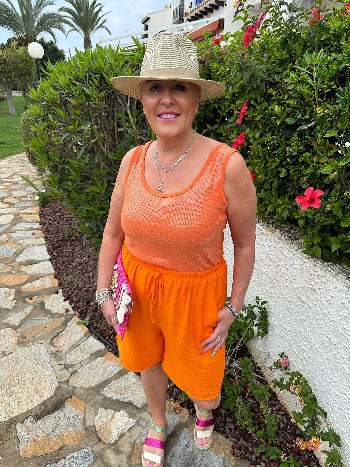 Orange Sequin Vest Top Rebecca