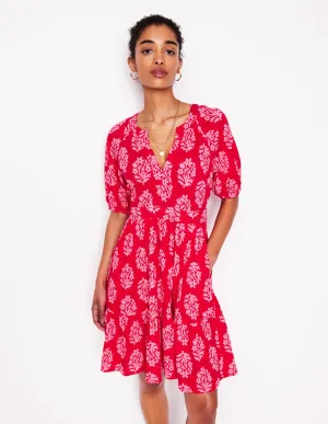 Piper Short Jersey Dress-Poppy Red, Posy Stamp