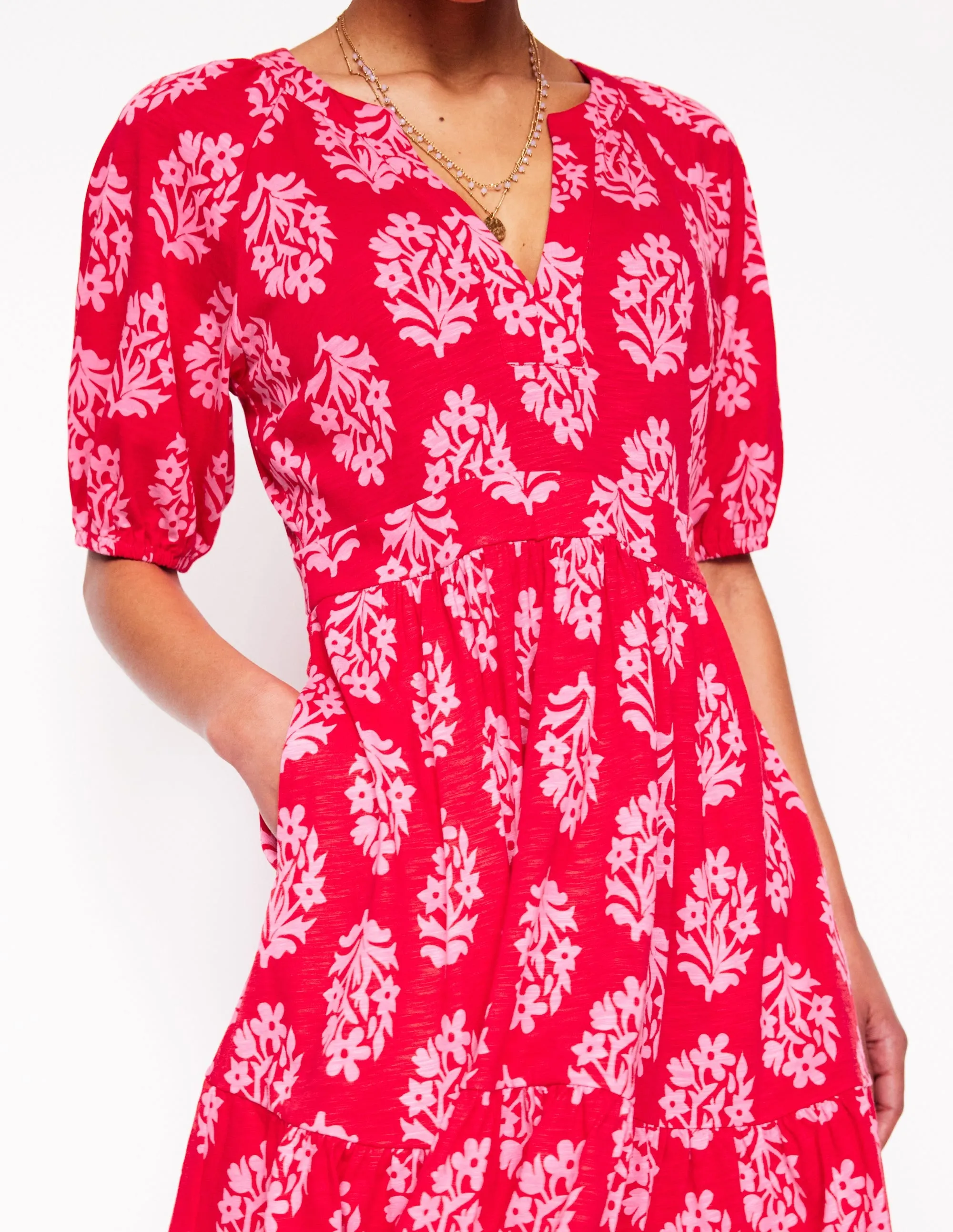 Piper Short Jersey Dress-Poppy Red, Posy Stamp