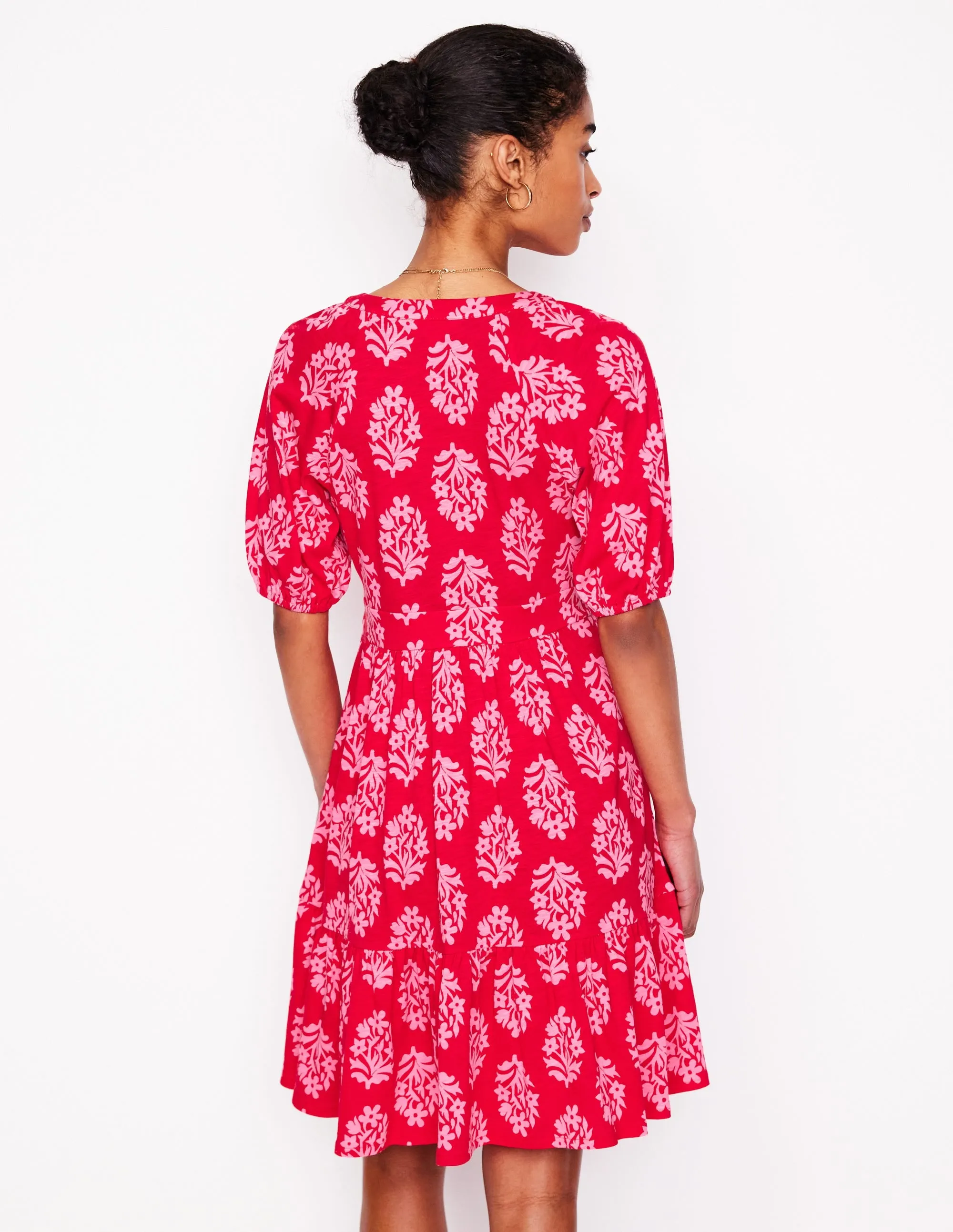 Piper Short Jersey Dress-Poppy Red, Posy Stamp