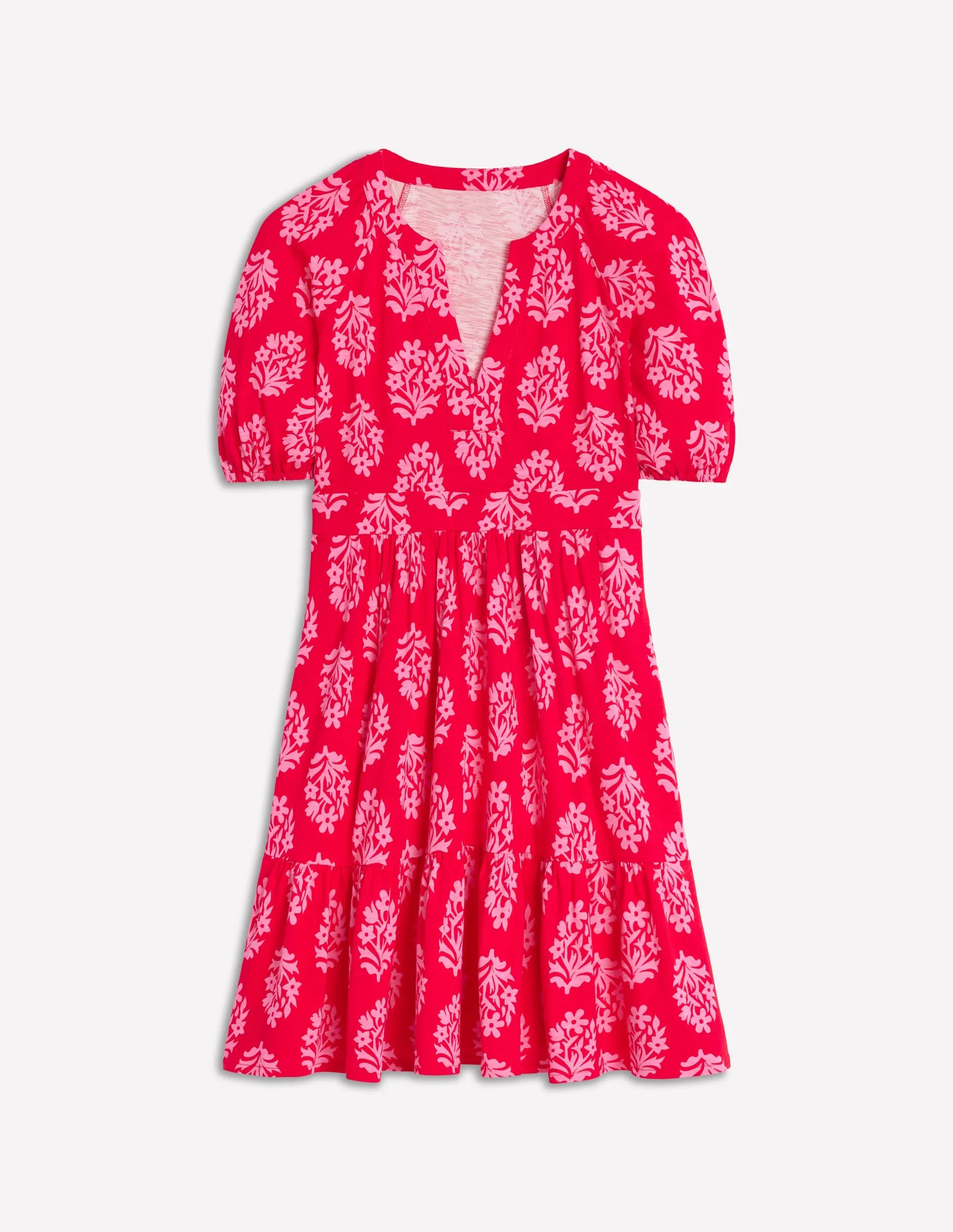 Piper Short Jersey Dress-Poppy Red, Posy Stamp