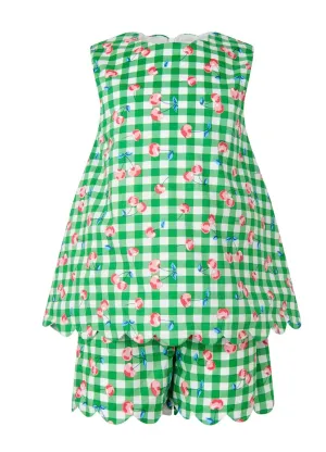 RACHEL RILEY~ Cherry check scalloped top and short set