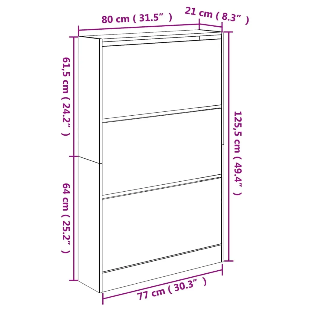 Shoe Cabinet White 80x21x125.5 cm Engineered Wood