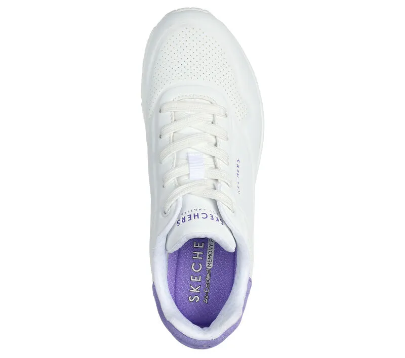 Skechers 177092/WPUR White/Purple Uno - Pop Back Womens Casual Comfort Lace Up Trainers