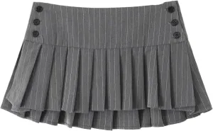 Summer Lady Casual Fashion Pinstripe Pleated Mini Skirt Women Sexy Low Waist Short Skater Skirts Female