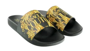 Versace Jeans Couture Black/Gold Baroque Logo Pool Slide-