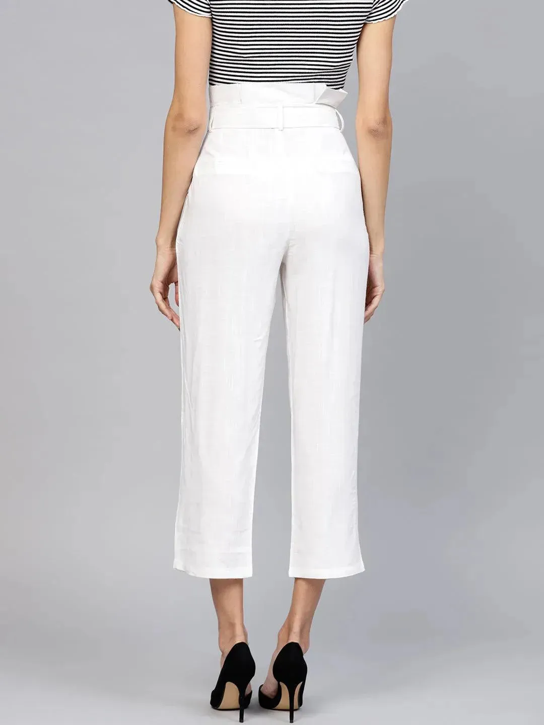 White Solid Rayon Trousers