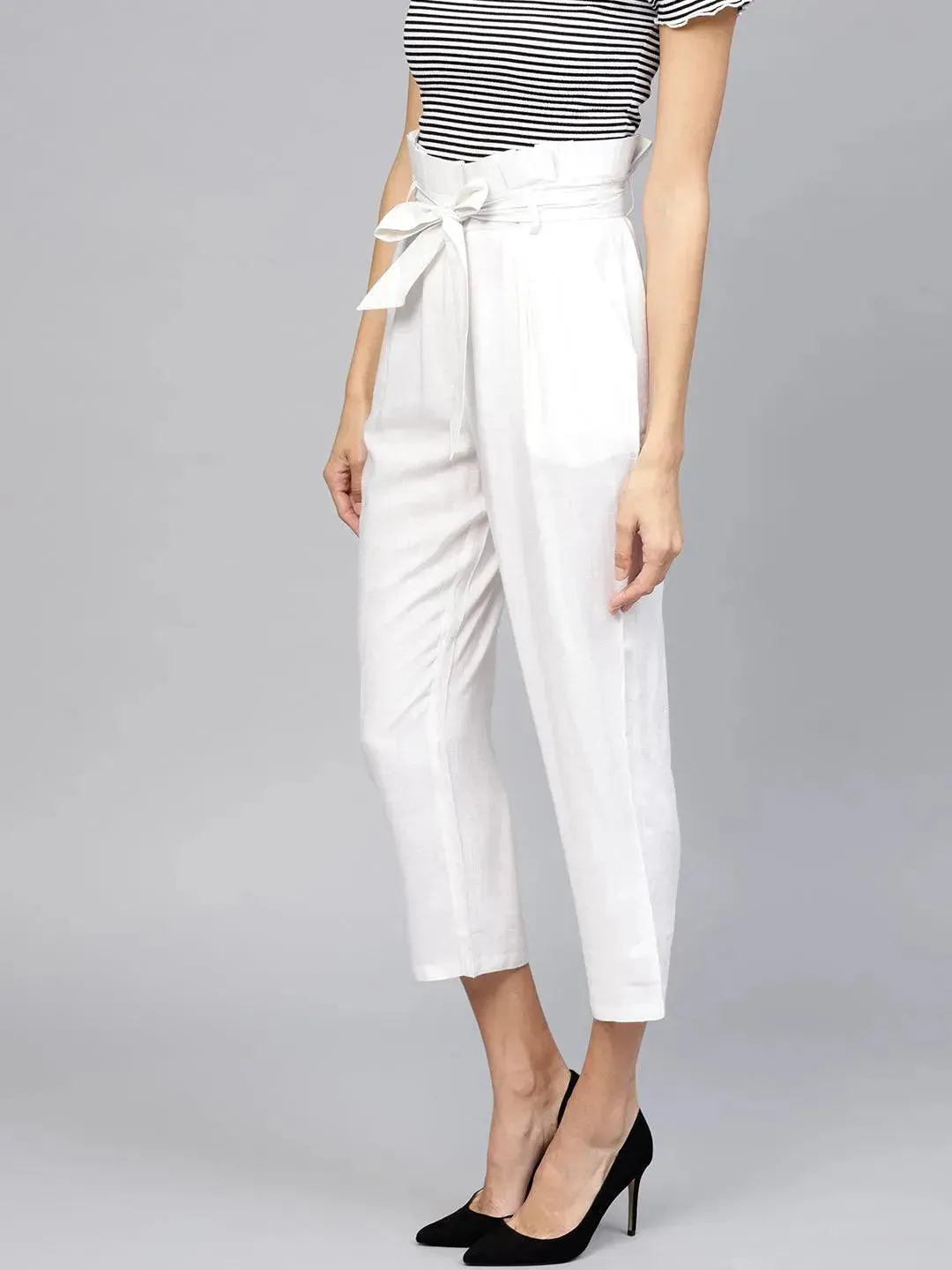 White Solid Rayon Trousers
