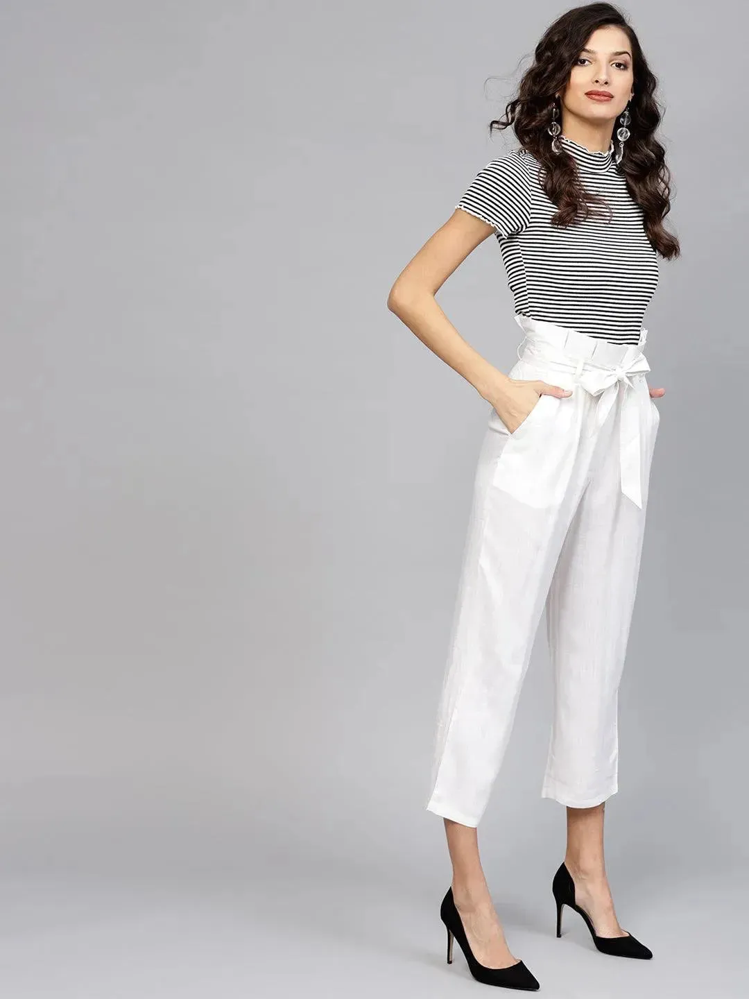 White Solid Rayon Trousers