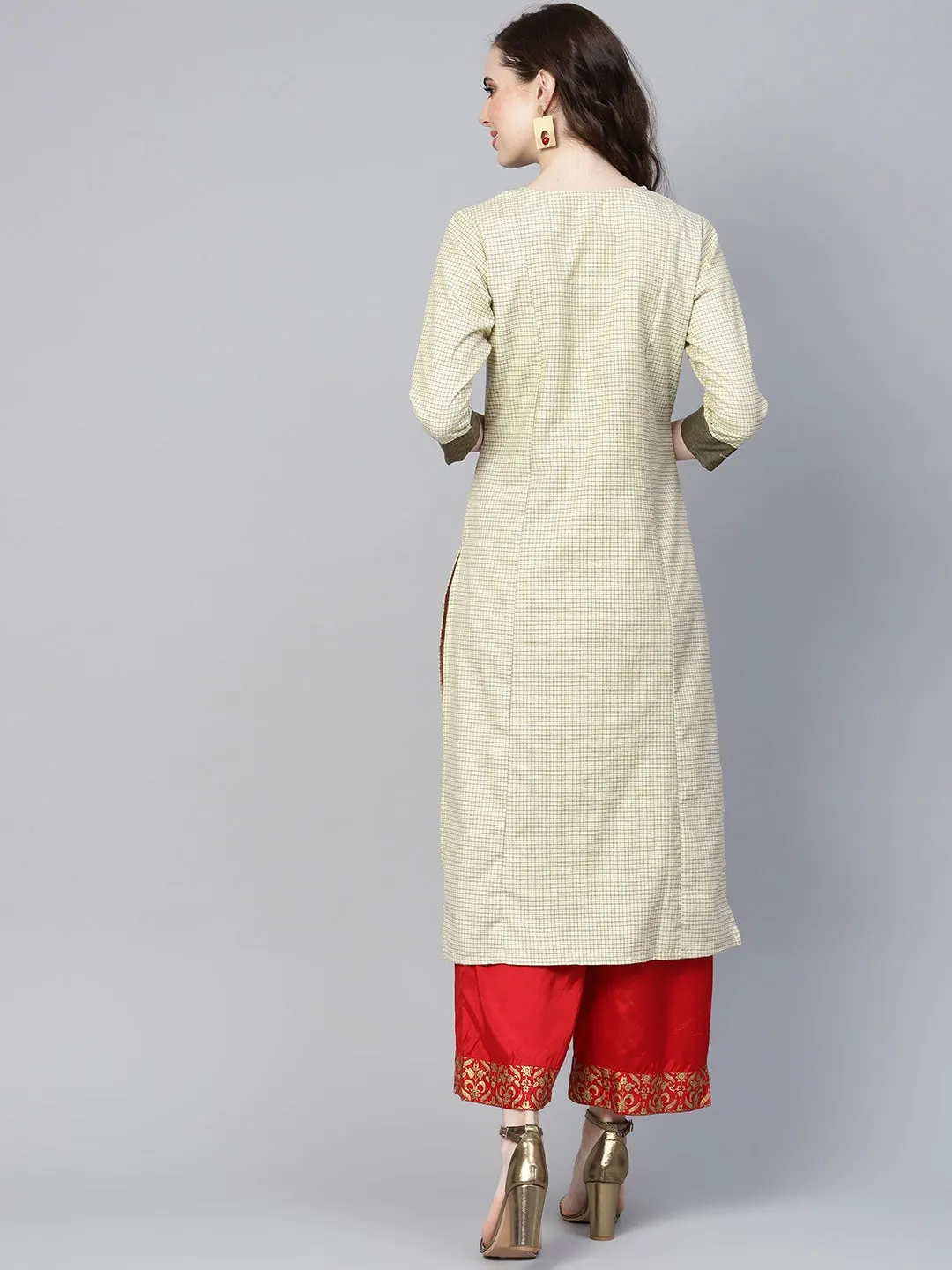 Women Beige & Black Straight Kurta
