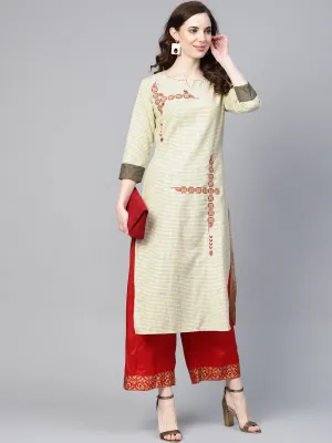 Women Beige & Black Straight Kurta